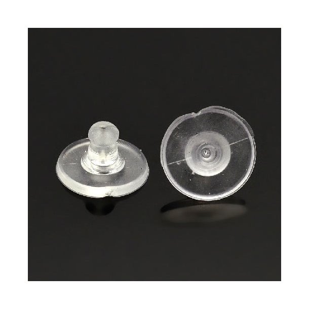 Silicone earnuts for earstuds, with transparent 10mm disk, 10pcs