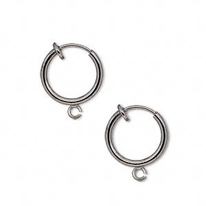 Non-pierced Hoop Earrings with Gunmetal Finish 13mm Round