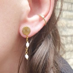 Ear cuff, with 4 clear zirconia stones, gold-plated brass, 14x12.5 mm, 2 pcs