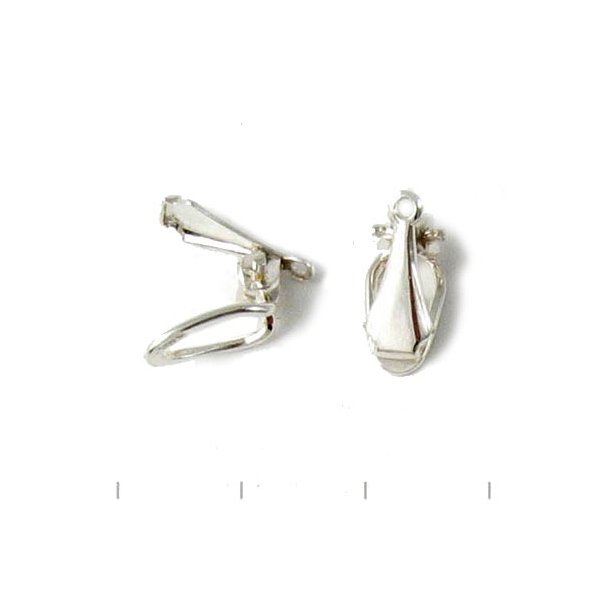 Ear clips with loop, standard, sterling silver, 14x7mm, 2 pcs.