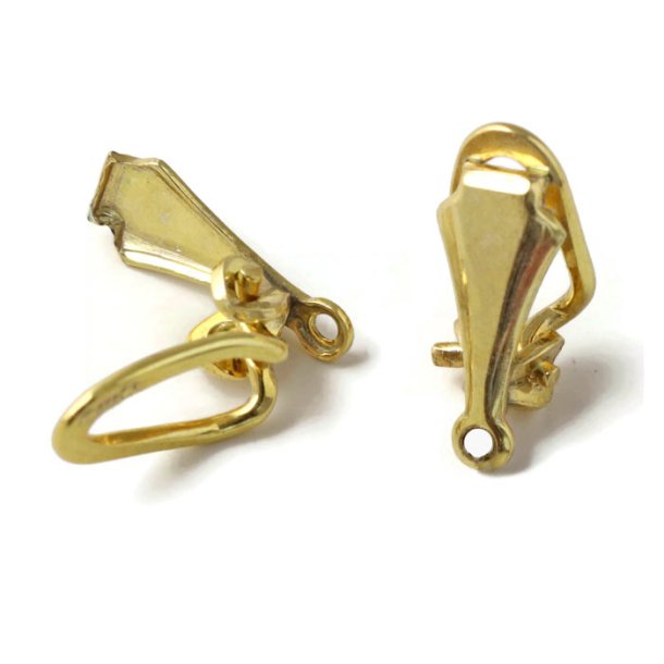 Ear clips with loop, standard, gold plated sterling silver, 14x7mm, 2 pcs.