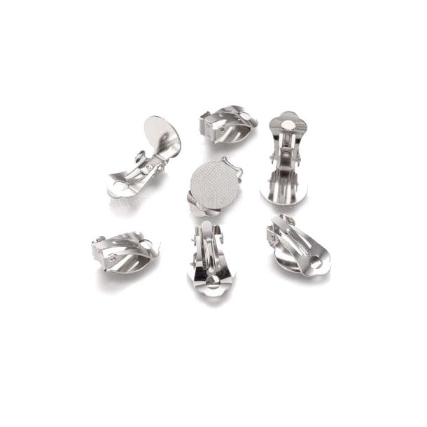 Ear clips with flat pad, platinum-plated brass, pad size 12mm, 4pcs