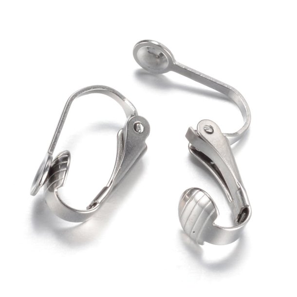 Ear clip with plate with recess, stainless steel, 16x10 mm, 2 pcs
