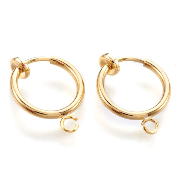 Ear CLIPS / hoops with loop, gold-plated steel, 13mm, 2pcs