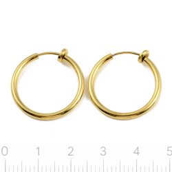 Ear clips / hoops, gold-plated steel, 22mm, 2pcs