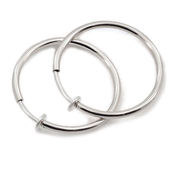 Ear clips / hoops, silver-plated brass, 30mm, 2pcs