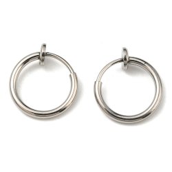 Clip-on earrings with ring, 304 stainless steel, 14.5 mm, 2 pcs
