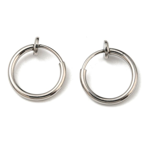 Clip-on earrings with ring, 304 stainless steel, 14.5 mm, 2 pcs