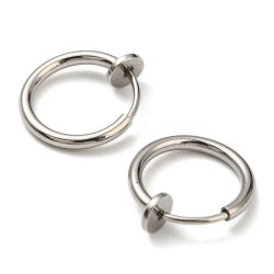 Clip-on earrings with ring, 304 stainless steel, 14.5 mm, 2 pcs