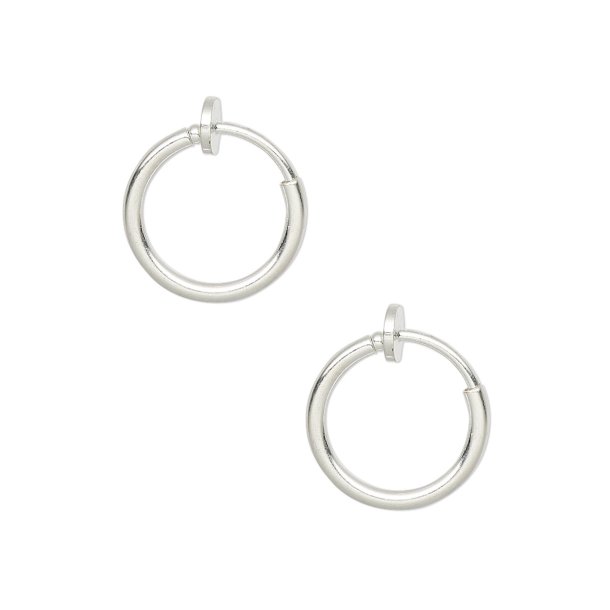 Ear clips / hoops, silver-plated brass, 13mm, 2pcs