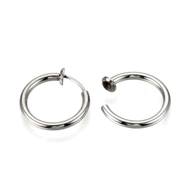 Ear clips / hoops, steel, 14mm, 2pcs