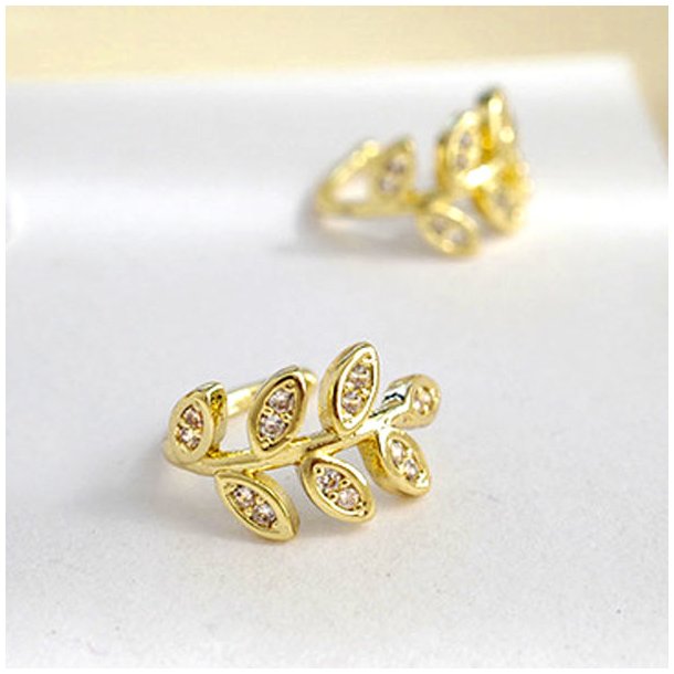 Ohrklemme mit Bl�ttern und Zirkonia, vergoldetes Messing, 13 mm, 2 Stck