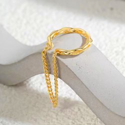 Ear cuff with chain attachment, gold-plated brass, 13x32 mm, 2 pcs