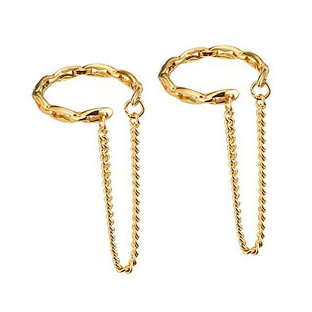 Ear cuff with chain attachment, gold-plated brass, 13x32 mm, 2 pcs