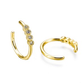 Ear cuff, with 4 clear zirconia stones, gold-plated brass, 14x12.5 mm, 2 pcs