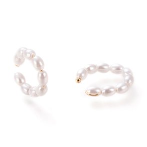 Ear-Cuffs, goldfarbenes Messing, wei�e Shell-Perle, 19x17 mm, 2 Stck