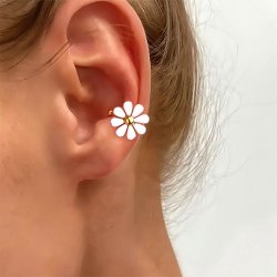 Ear-Cuff, med margurit blomst, forgyldt st�l, 12x11,5 mm, 2 stk