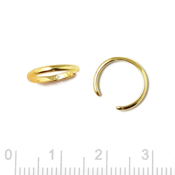 Ear-Cuff, åben, enkel, forgyldt sølv, 12x1,5 mm, 2 stk.