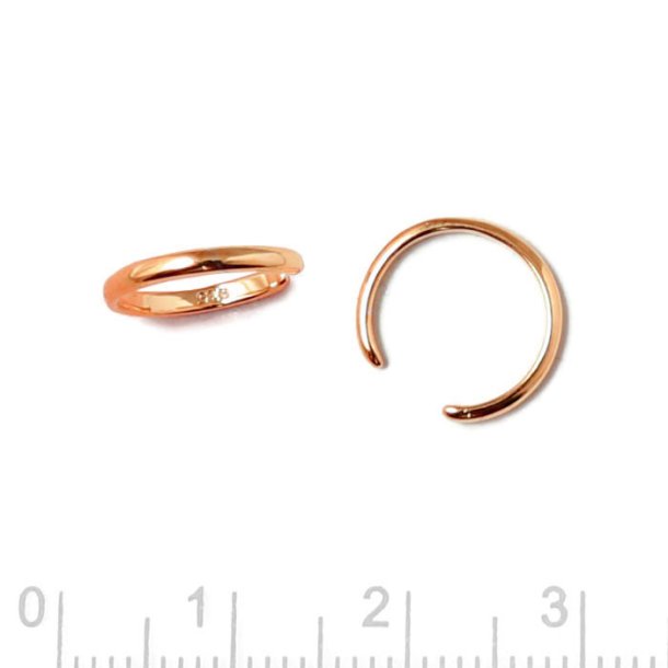 Ear cuff, open, standard, rose gold-plated silver, 12x1.5mm, 2pc