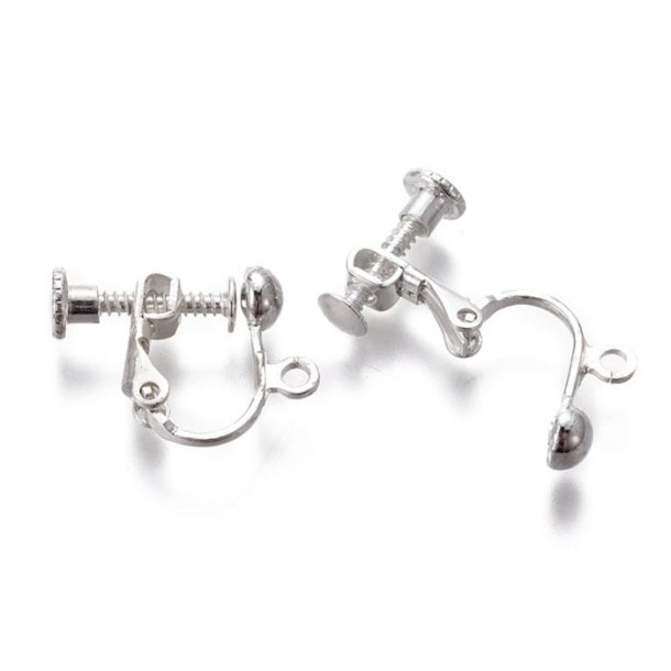Ear clip with screw adjustment and loop, silver plated brass, 13x17x4.5mm, 4 pcs.