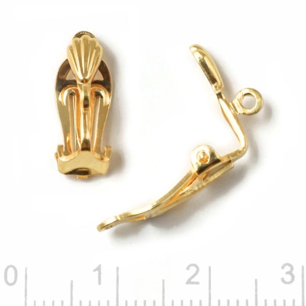 Ear clips with fan and loop, gold-plated sterlingsilver, 13mm, 2pcs