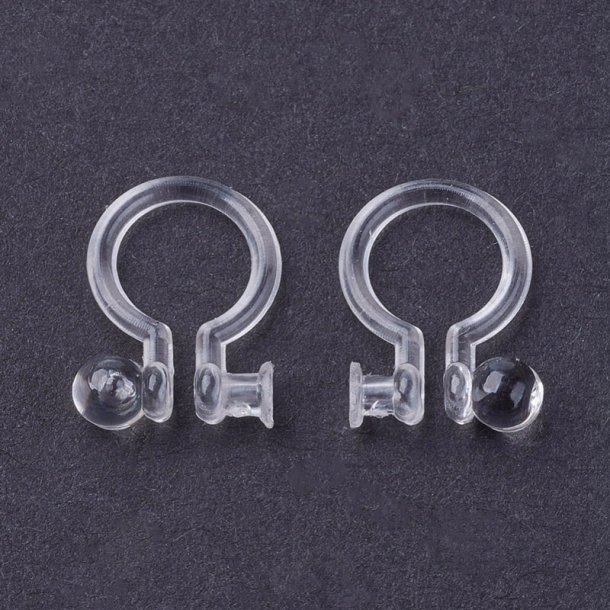 Clip-on, Ear clip with 0.6 mm hole, clear plastic, 3mm plate, 10.5x8x3 mm, 10 pcs