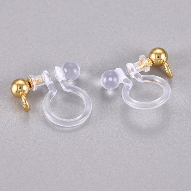 Clip-on, plastic ear clip with 3 mm gold-plated bead with loop, 11x11x3 mm, 4 pcs