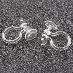 Clip-on, Ear clip with 0.7 mm hole, clear plastic, 5mm plate, 11x9x5 mm, 6 pcs