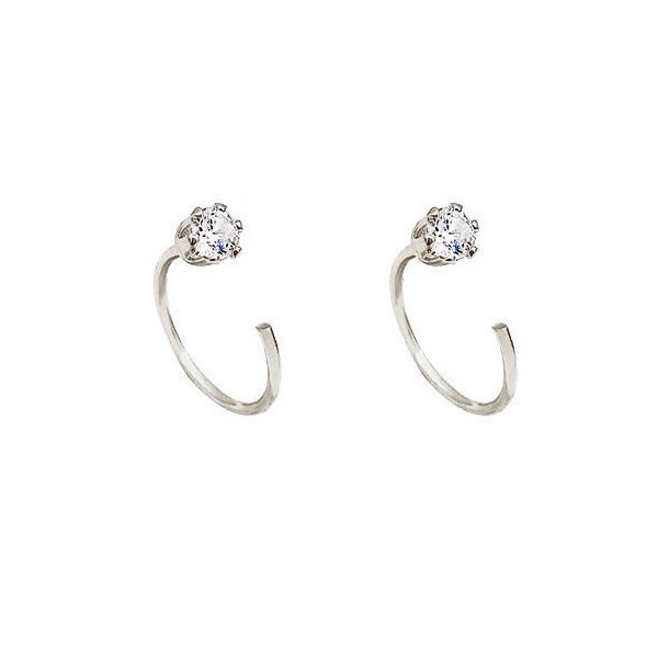 C-shaped ear cuff earrings with clear cubic zirconia, platinum-plated brass, 12 mm, 1 pair