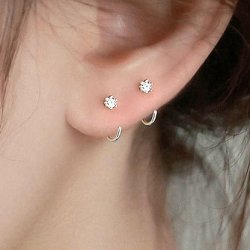 C-shaped ear cuff earrings with clear cubic zirconia, platinum-plated brass, 12 mm, 1 pair
