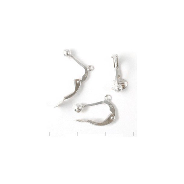 Ear clips with ball and loop, sterling silver, 14x7mm