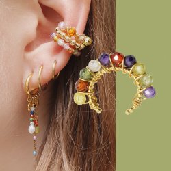 Ear cuff, open rippled ring, gold-plated silver, 12.5x1.5mm, 2pc