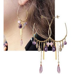 Large earwires, open teardrop with peg, gold-plated silver, 43x30mm, 2pcs, earnuts included