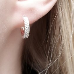 Klapp-barer Ohrring, Reifen mit 24 klaren Zirkonia, Sterlingsilber, 14x2,8 mm, 2 Stk