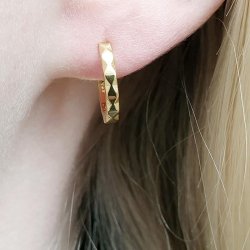 Klappbarer Ohrring, Reifen mit facetten, vergoldetes Silber, 13x2 mm, 2 Stk