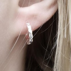 Klappbarer Ohrring, Reifen mit facetten, Sterlingsilber, 13x2 mm, 2 Stk