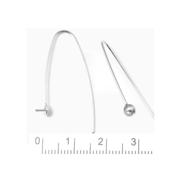Earwires, 35 mm, open, with cup and peg, sterling silver, 2pcs