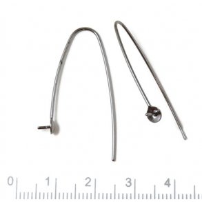 Earwires, 35 mm, open, with cup and peg, black silver, 2pcs