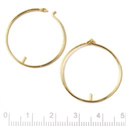 Hoop earring with peg for half drilled beads, gold-plated silver, 20x0.8mm, 2pcs