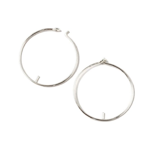 Hoop earring with peg for half drilled beads, silver, 30x0.8mm, 2pcs