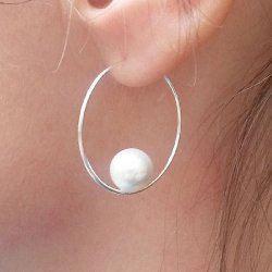 Hoop earring with peg for half drilled beads, gold-plated silver, 20x0.8mm, 2pcs