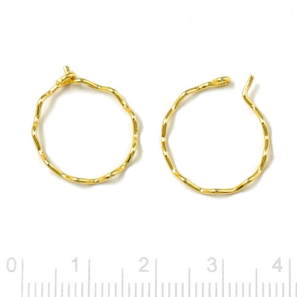Creole, hoop, wire with bendings, gold-plated silver, 15x0.8 mm, 2 pcs