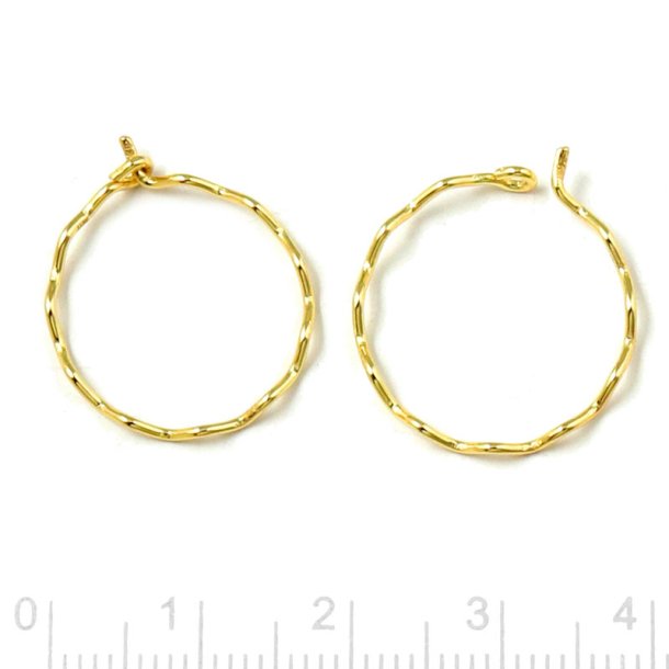 Creole, hoop, wire with bendings, gold-plated silver, 18x0.8 mm, 2 pcs