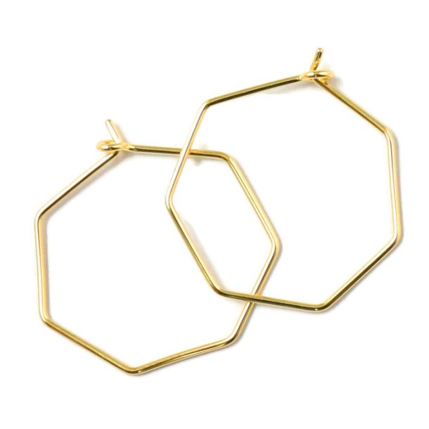 Hexagon Hoop earring, gilded sterling silver, 30x0.8mm, 2pcs