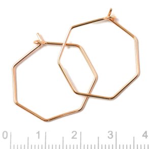 Hexagon Kreole, Hoop, rosa-vergoldetes Sterlingsilber, 25x0,8 mm, 2 Stk