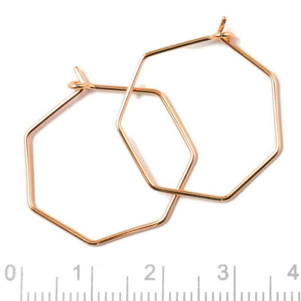 Hexagon Hoop earring, rose gilded sterling silver, 25x0.8mm, 2pcs