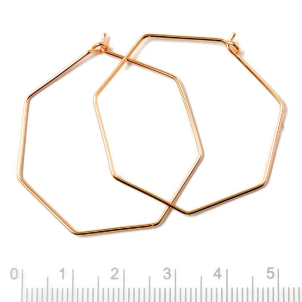 Hexagon Hoop earring, rose gilded sterling silver, 30x0.8mm, 2pcs