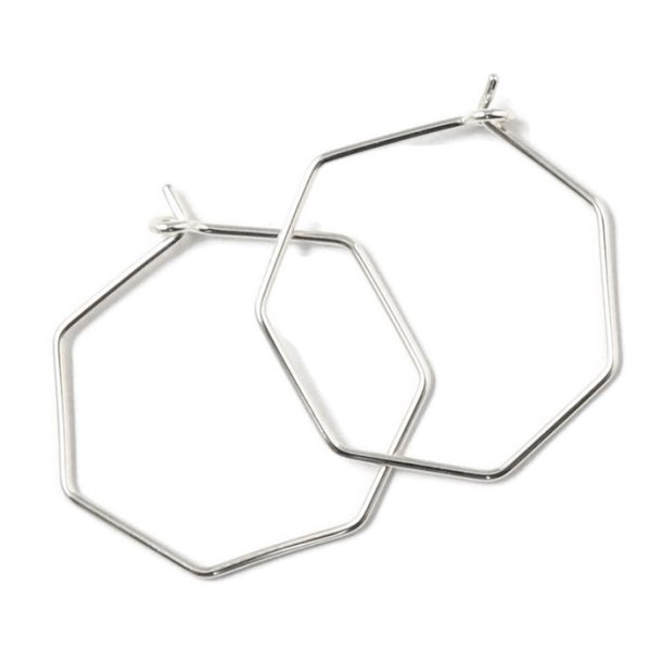 Hexagon Hoop earring, sterling silver, 30x0.8mm, 2pcs