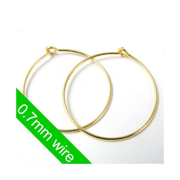 Hoop earring, thin wire, gilded sterling silver, 30x0.7mm, 2pcs