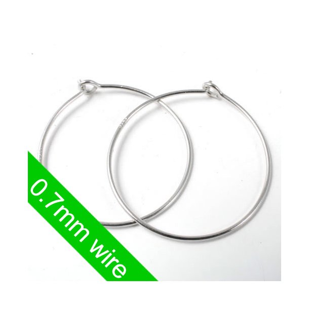 Hoop earring, thin wire, sterling silver, 20x0.7mm, 2pcs